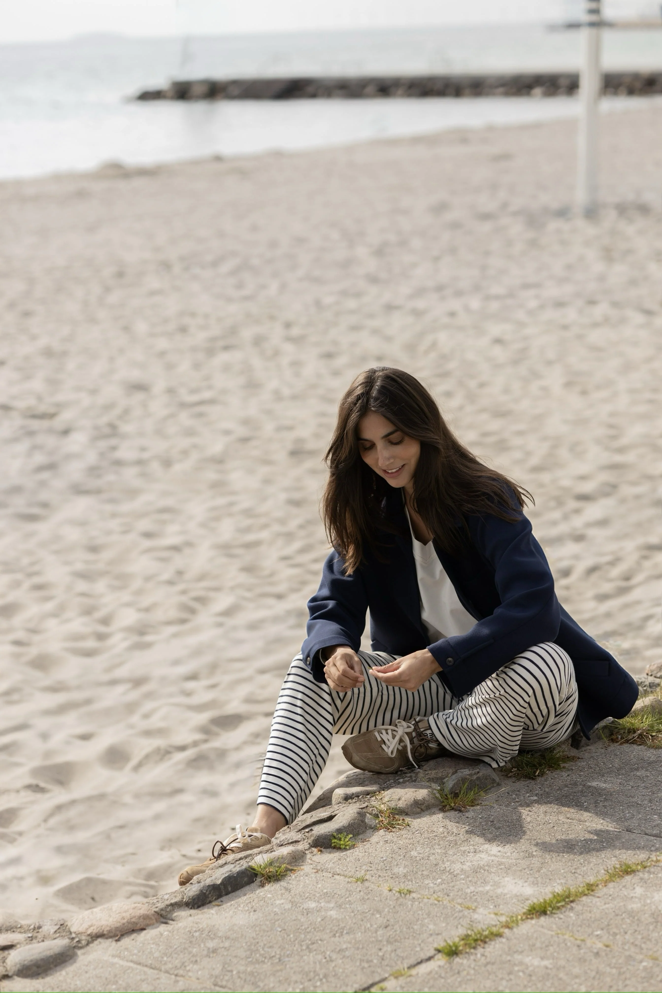 Alette Rib Pants - Ecru w/New Navy - Image 2