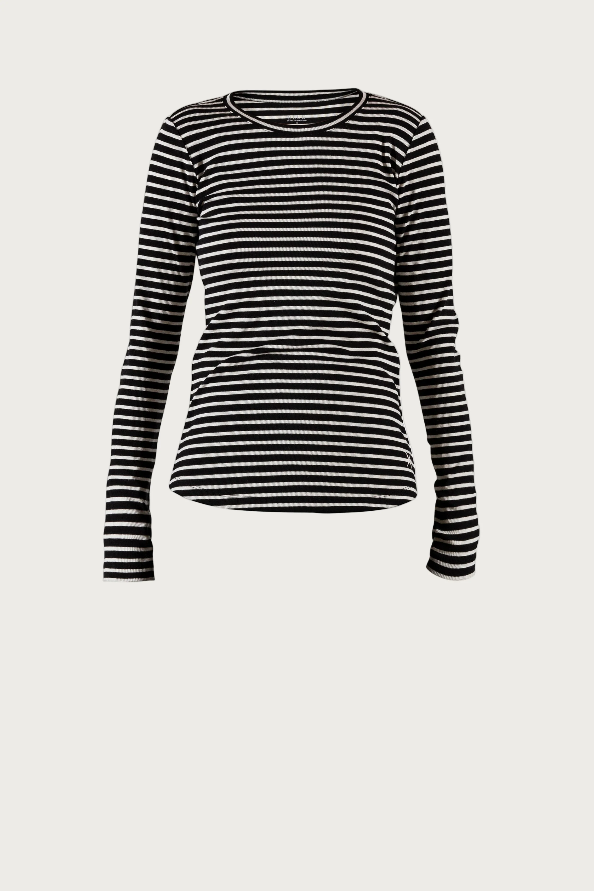 Ditte Striped Rib Tee - Black w/Ecru - Image 2