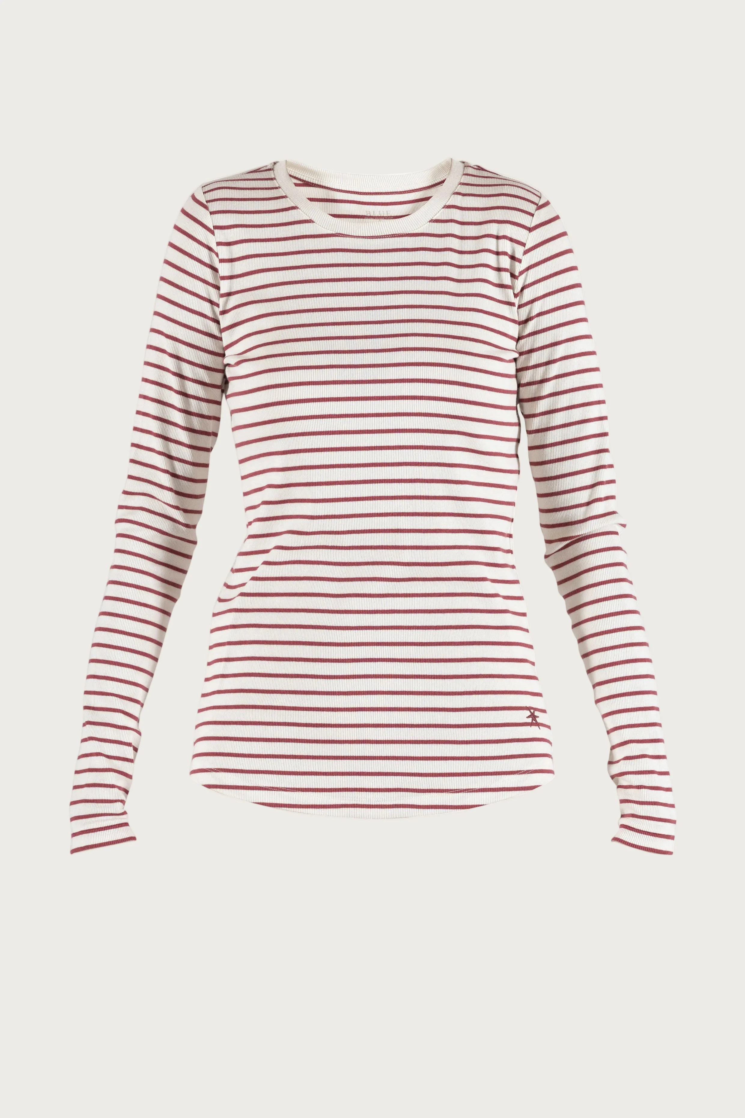 Ditte Striped Rib Tee - Ecru w/Cranberry