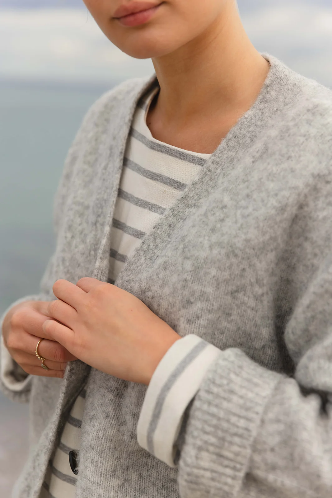 Donna Striped Blouse - Ecru/Grey Melange - Image 2
