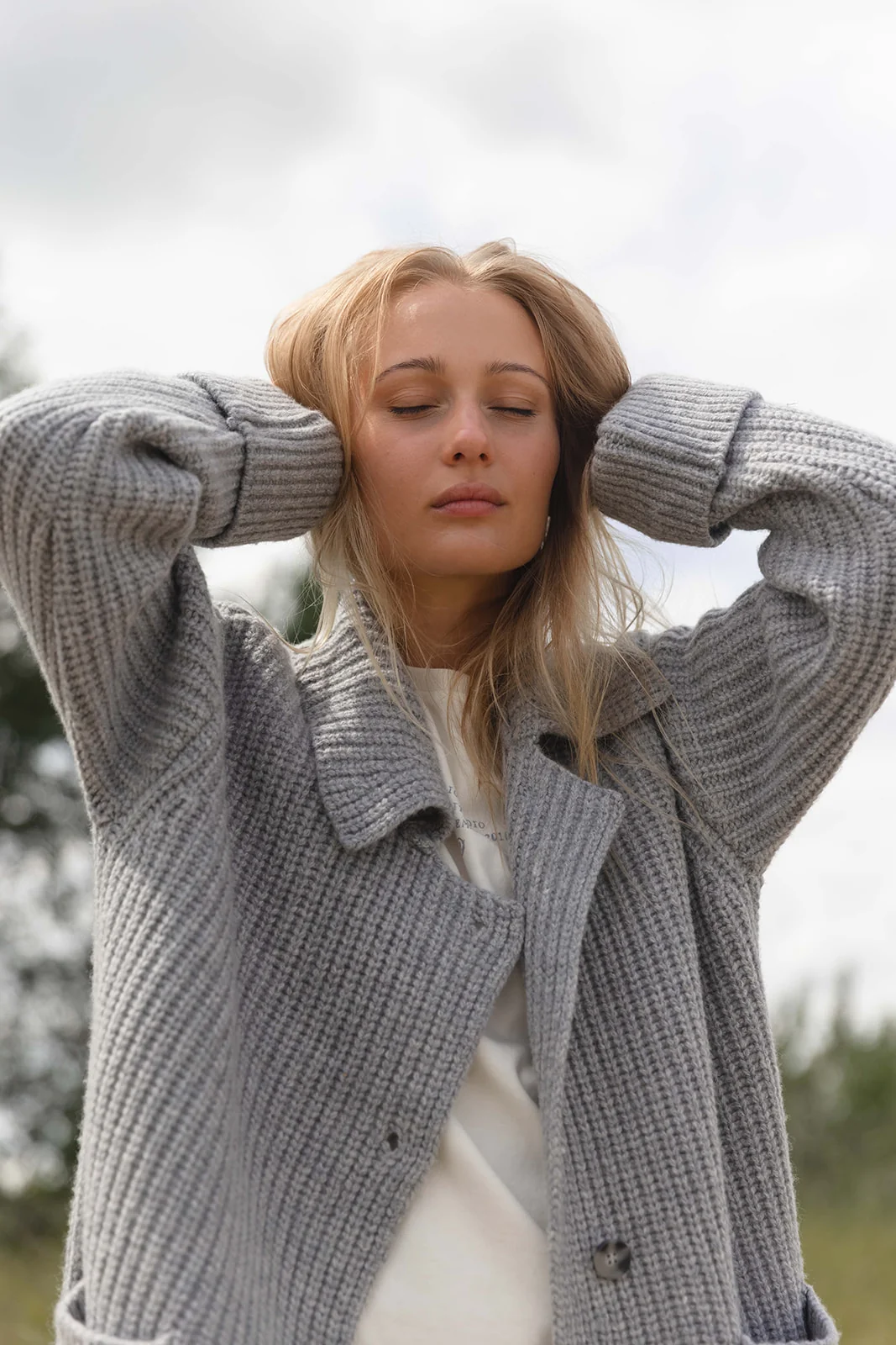 Fransine Long Knit Cardigan - Grey Melange - Image 3
