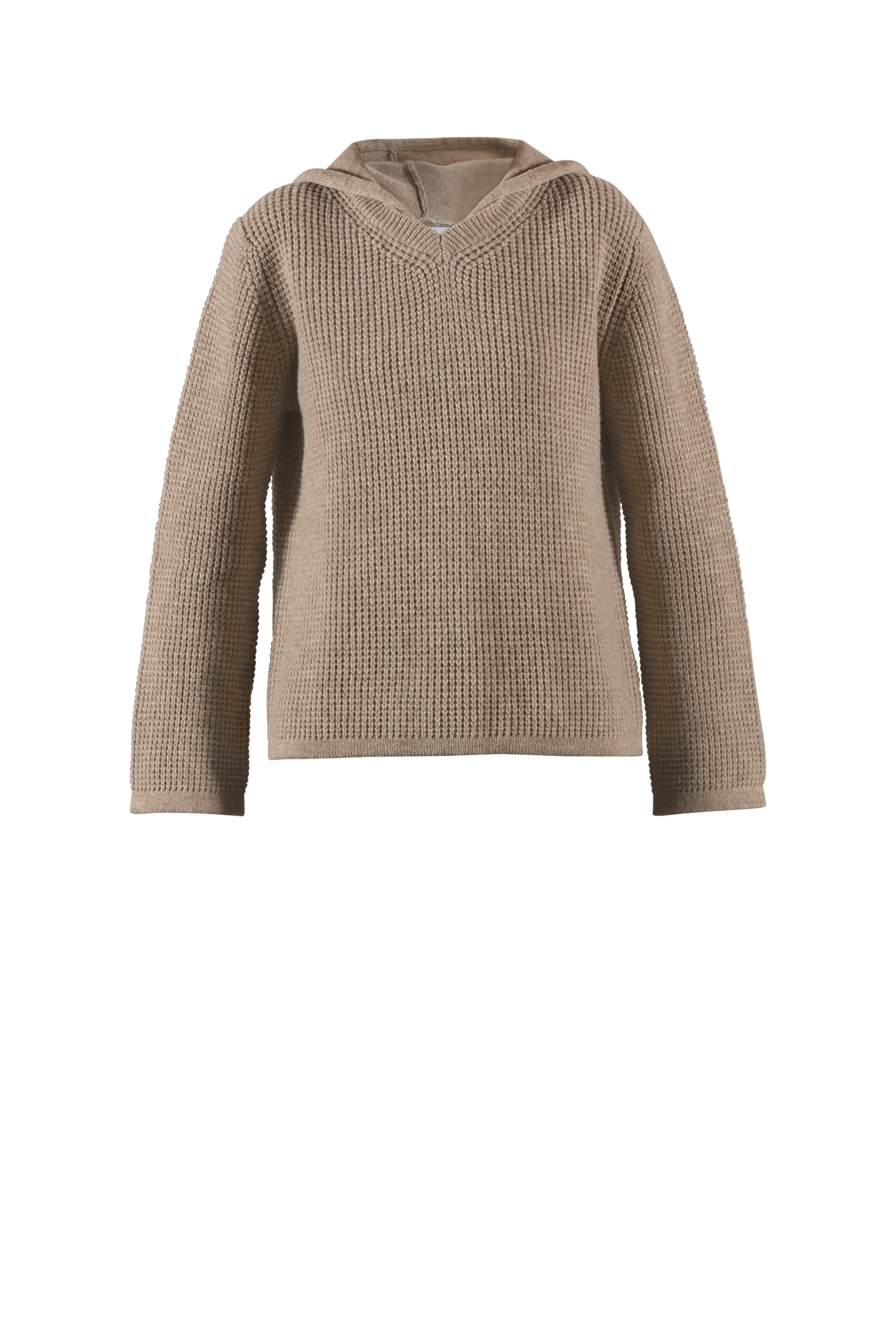 Frauke Merino Knit Hoodie - Light Camel Melange - Image 2