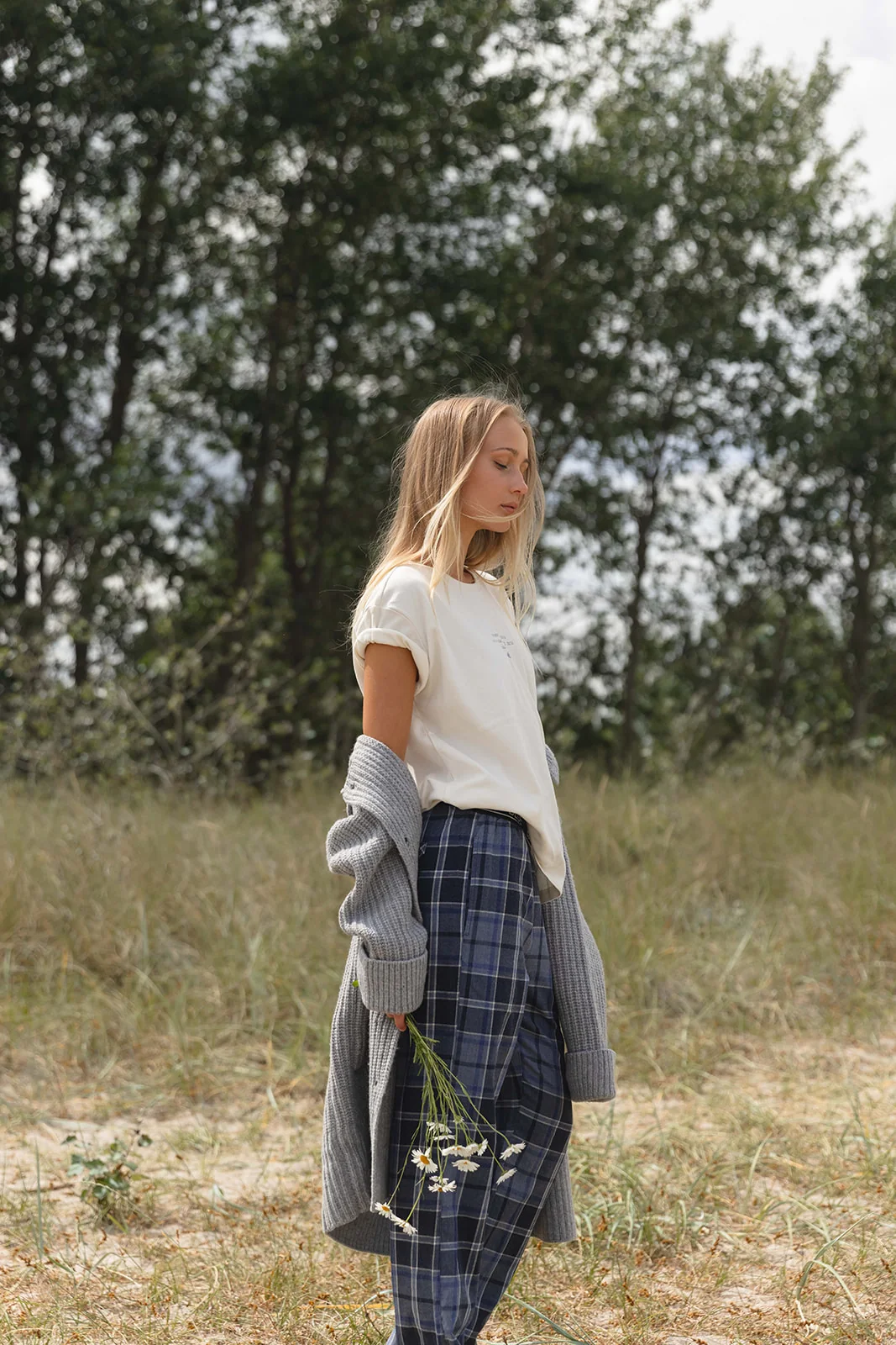 Gretchen Cotton Check Trousers - New Navy - Image 2