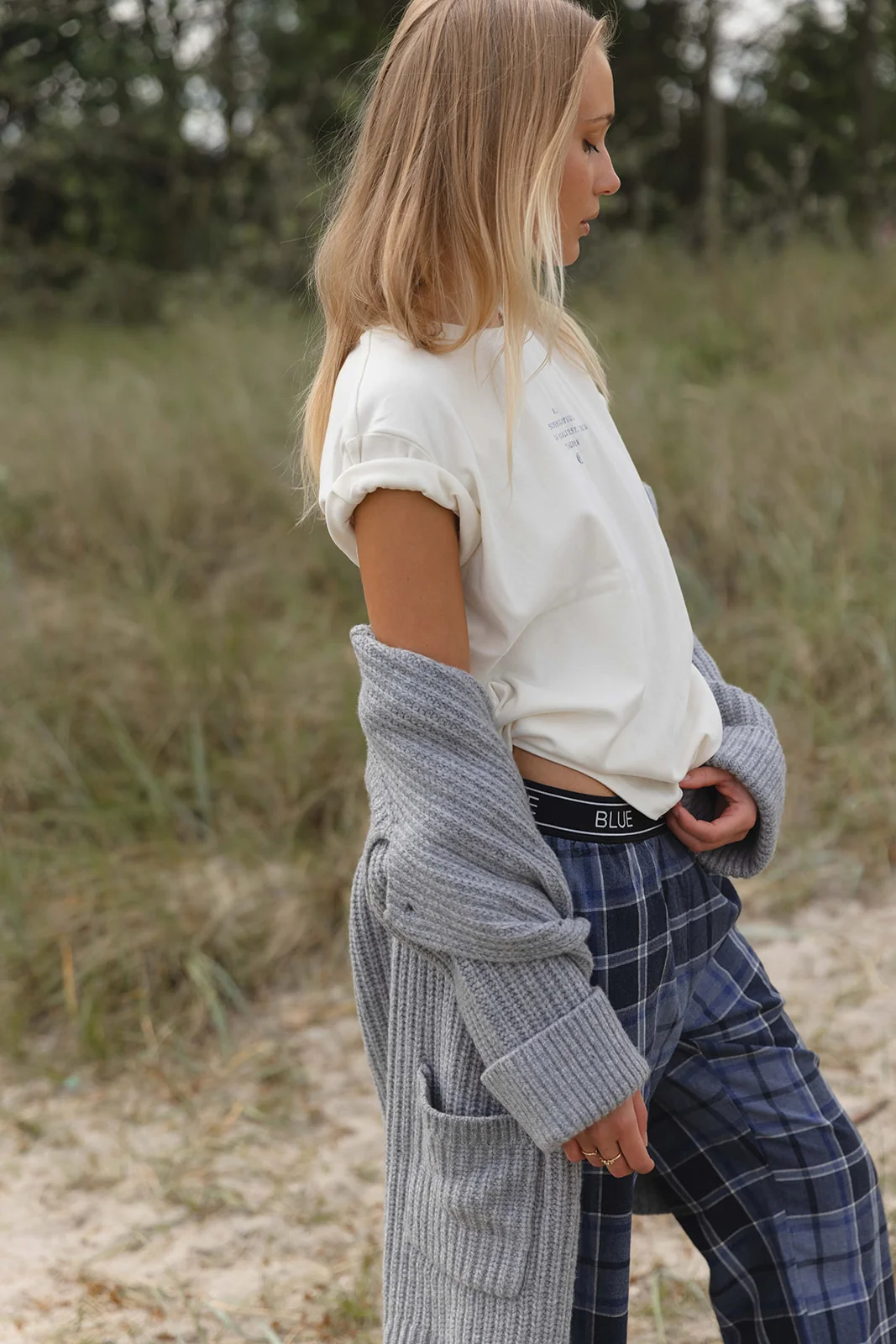 Gretchen Cotton Check Trousers - New Navy - Image 3