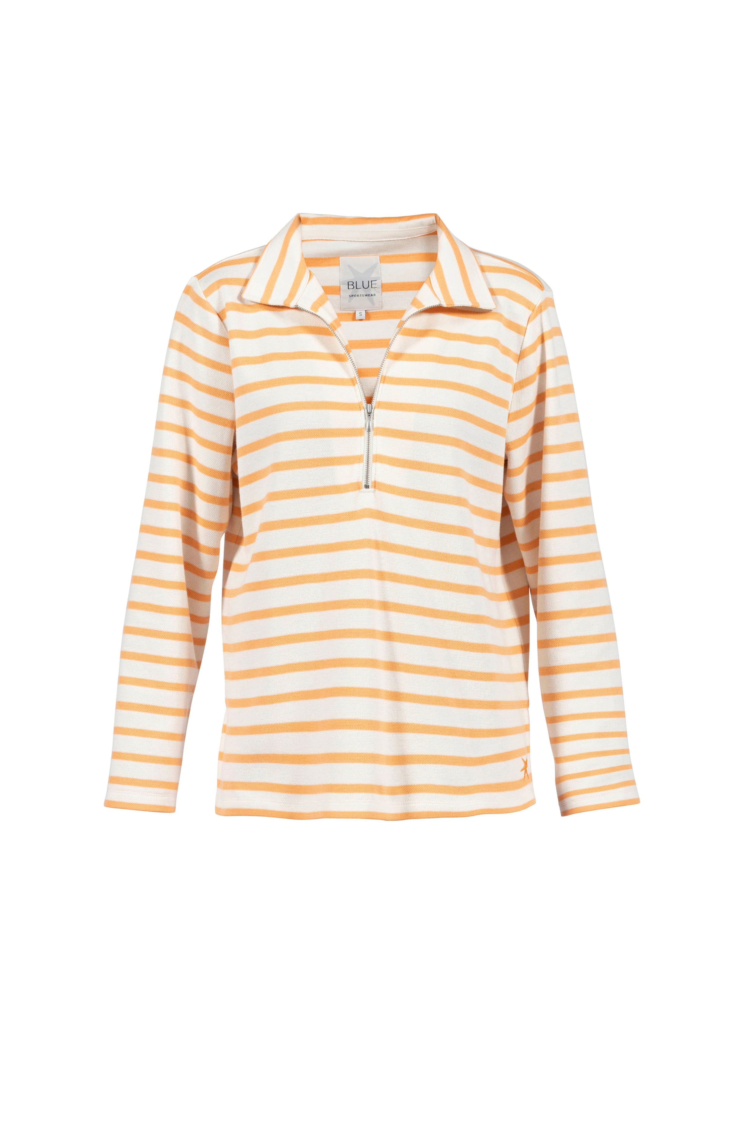 Barbara Striped 1/2 Zip Polo Blouse - Ecru/Sunrise