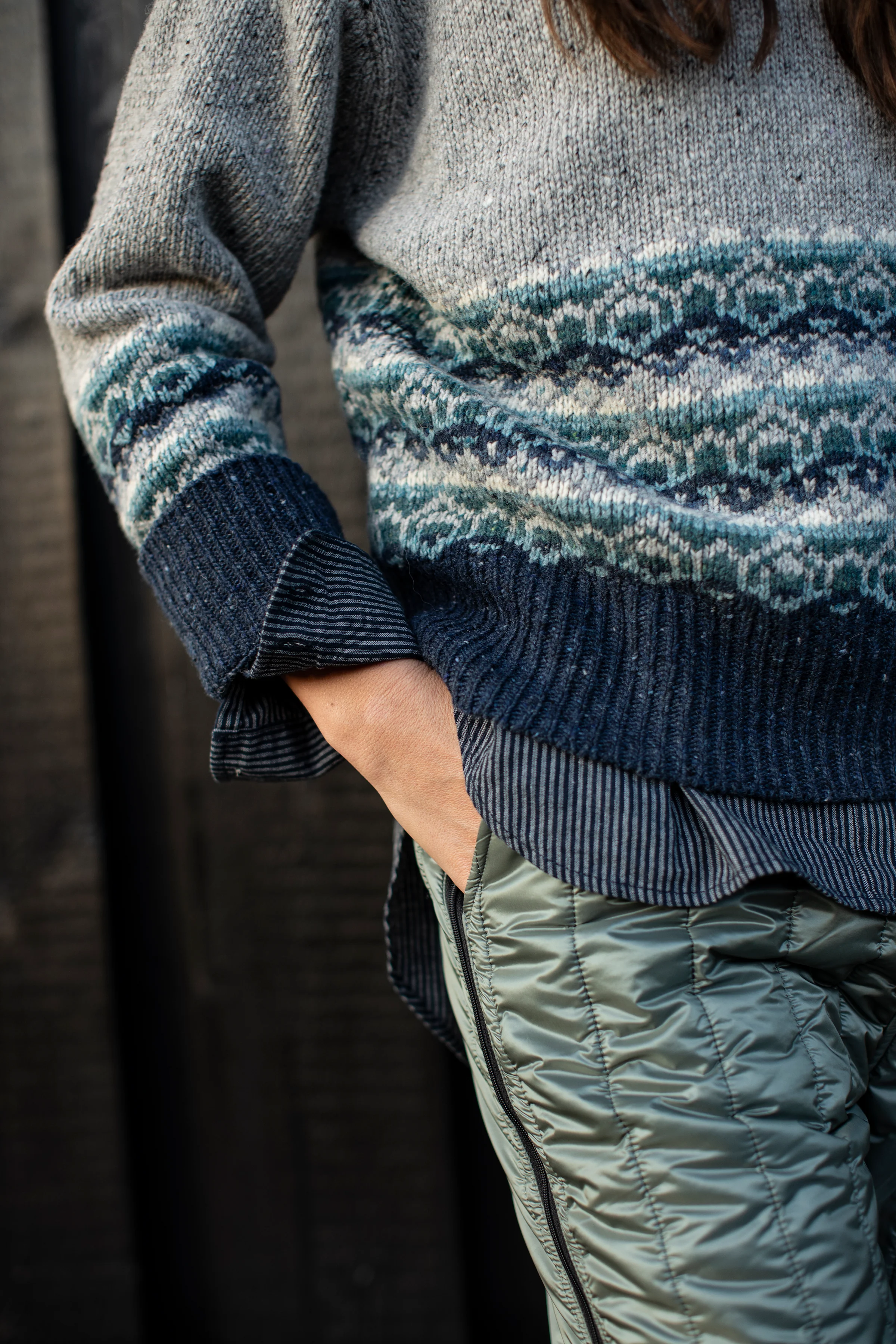 Dover Rough Merino/Alpaca Jaquard Knit - Lightgrey Melange - Image 2