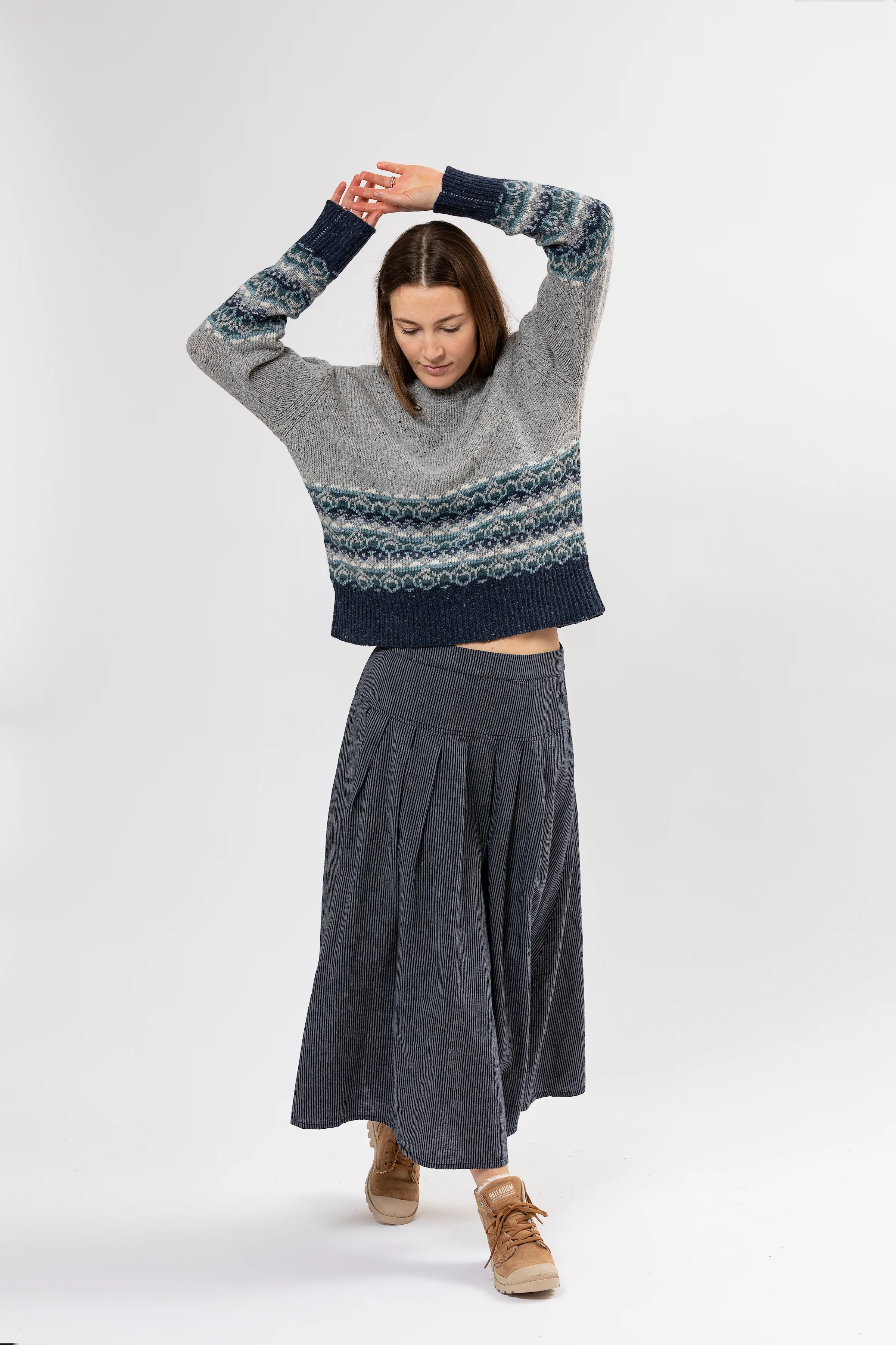 Dover Rough Merino/Alpaca Jaquard Knit - Lightgrey Melange - Image 3