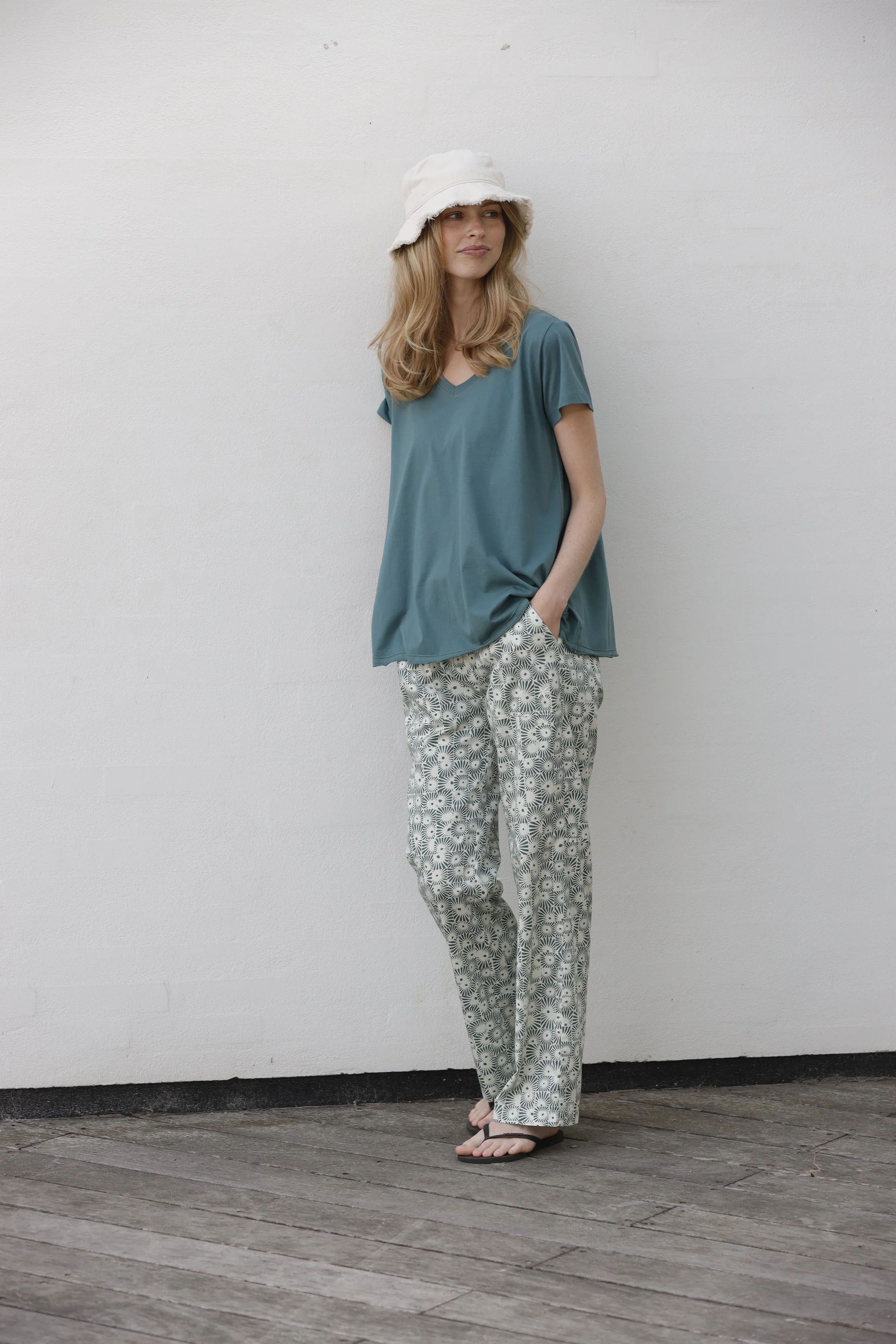 Jasmine Sunprint Trousers Deep Sea Ecru - Image 5