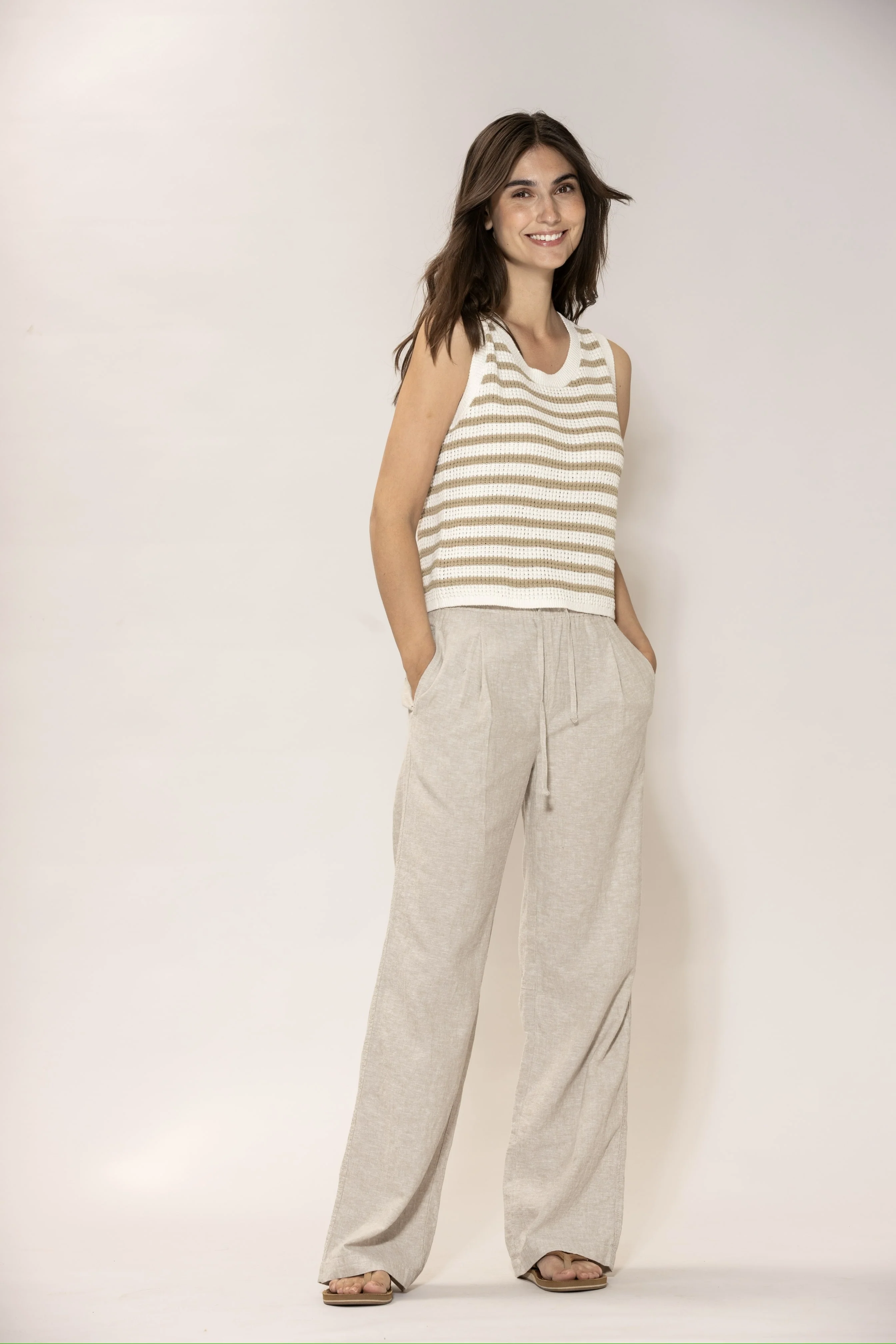 Lily Knit Top - Cream w/Light Camel