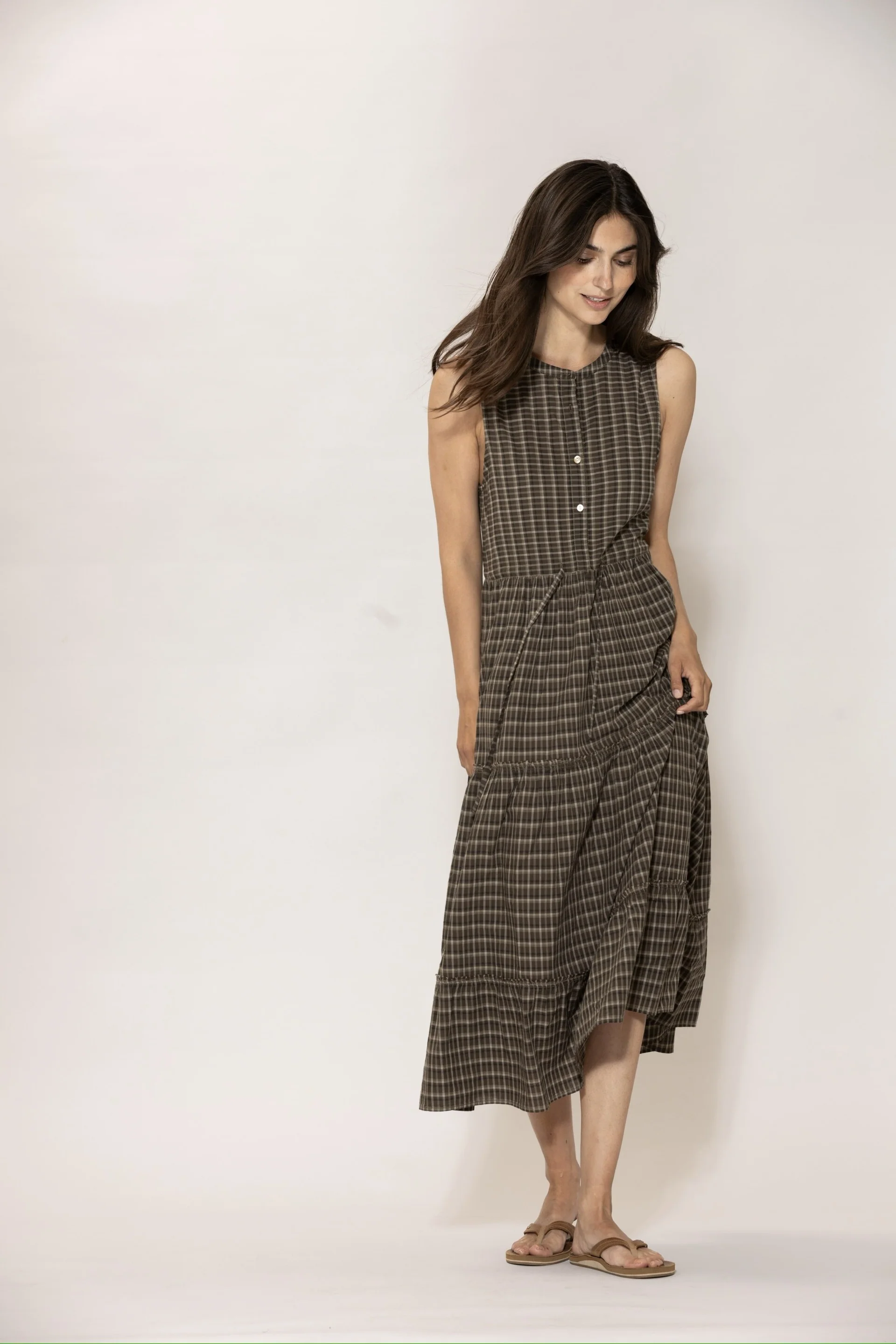 Linett voile check Dress - Coffee check