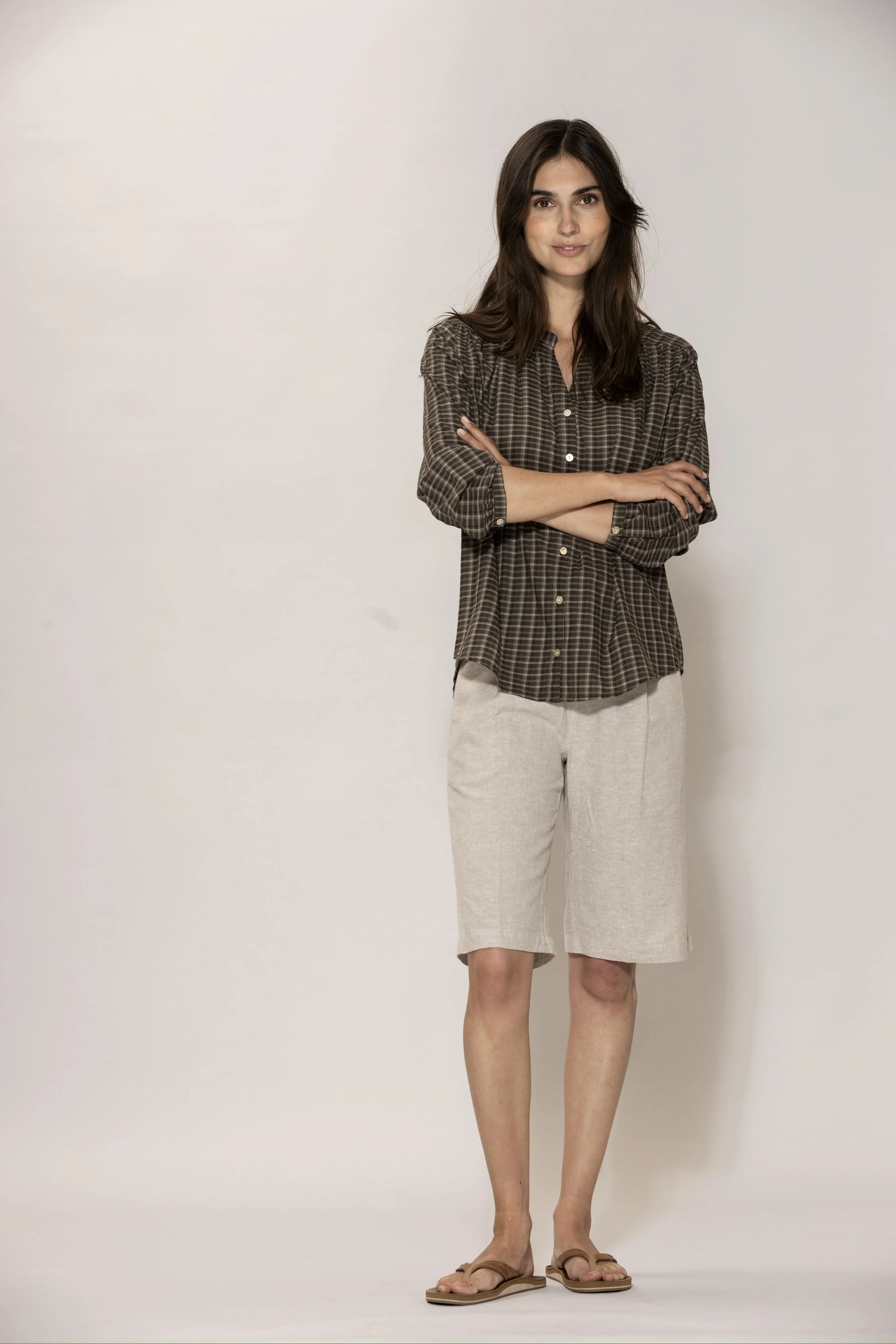 Lisamarie linen Bermudas - Chalk Melange - Image 2