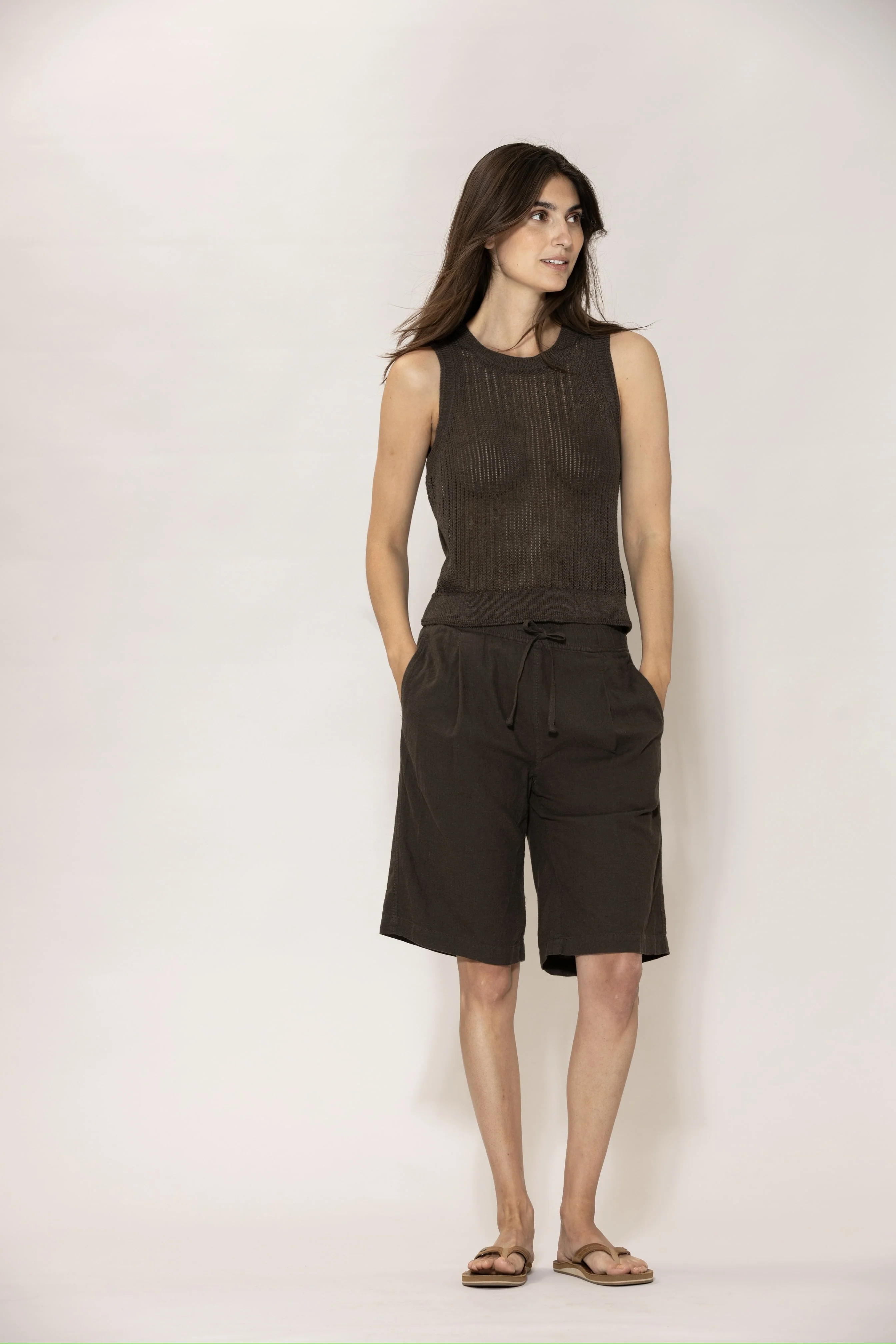 Lisamarie linen Bermudas - Coffee