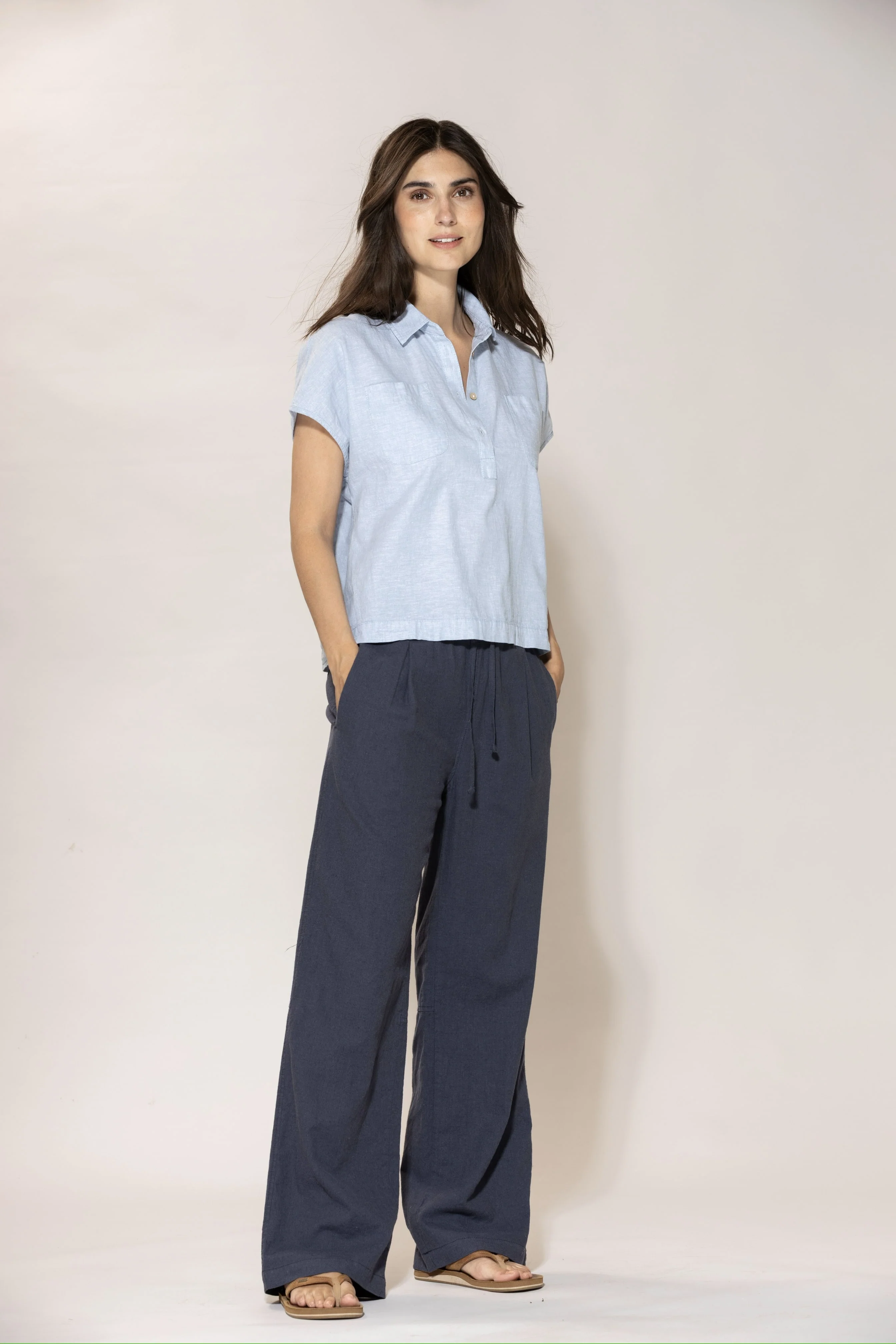 Lisbeth short linen Shirt - Heaven Melange