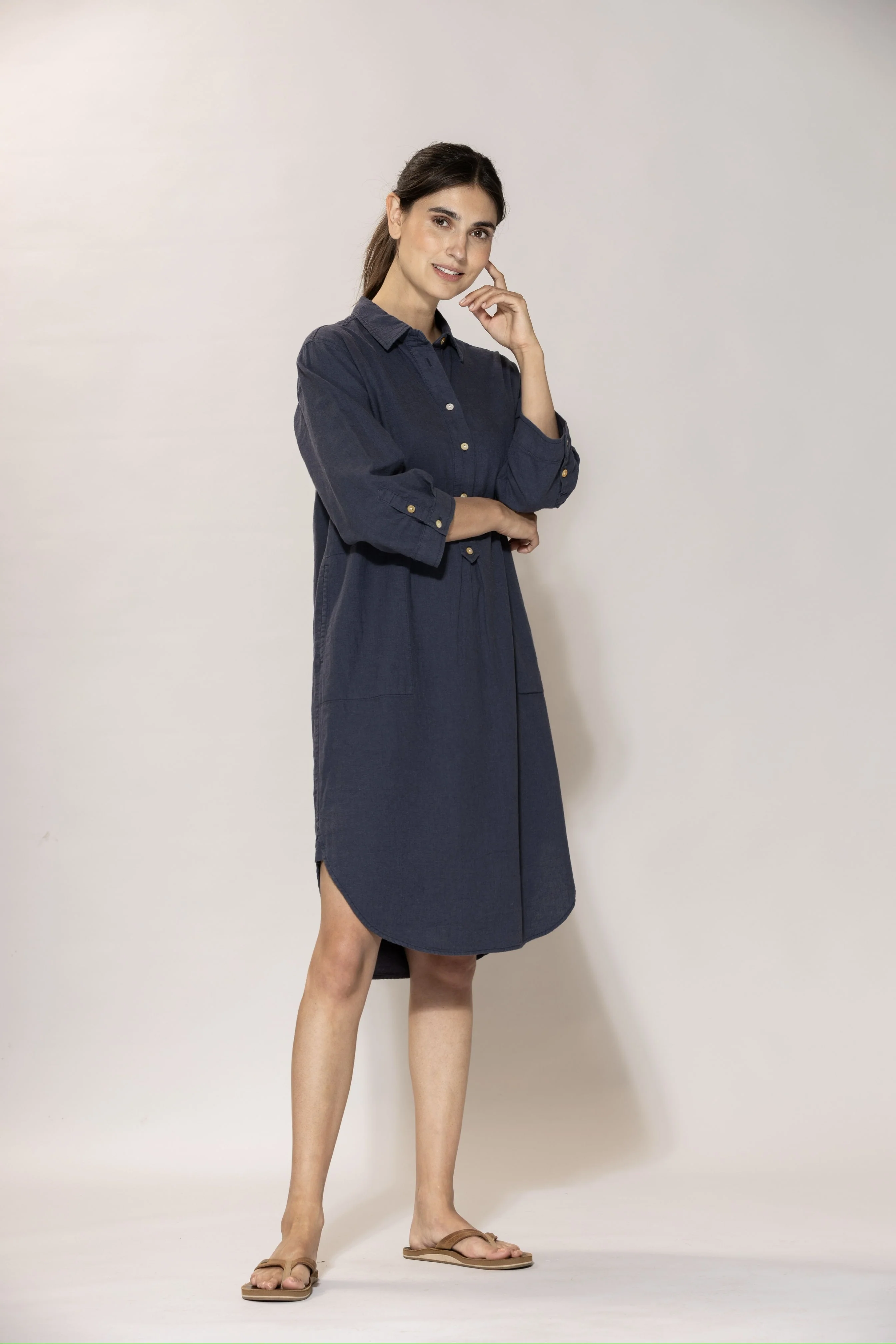 Liv linen Shirt Dress - Dusty Navy